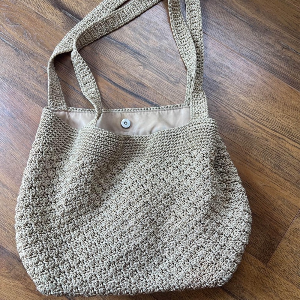 The Sak Tan Light Brown Crochet Cotton Large Purse Shoulder Bag Satchel Handbag